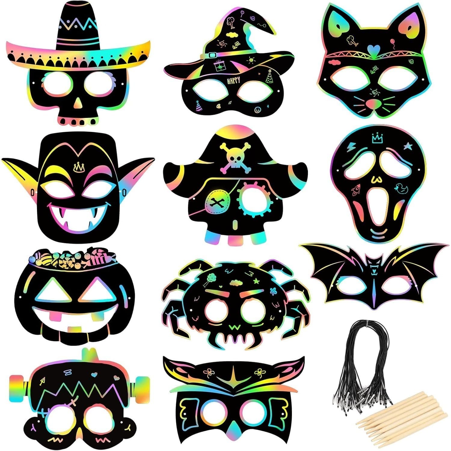 Halloween-Kratzbilder-Masken