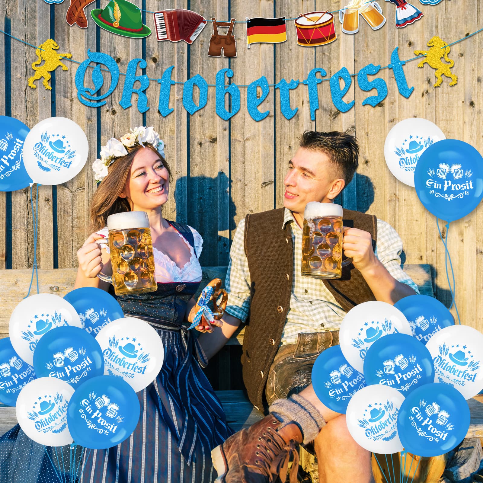 Oktoberfest-Deko in Blau-Weiß