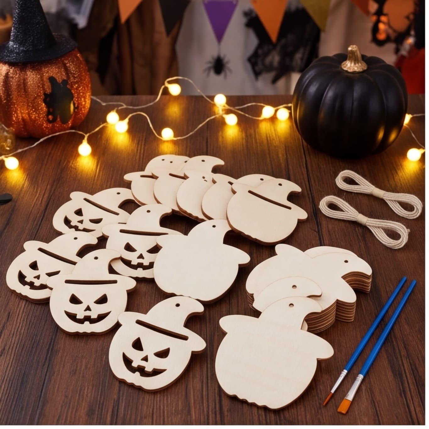 Halloween-Bastelset Holz-Kürbisse