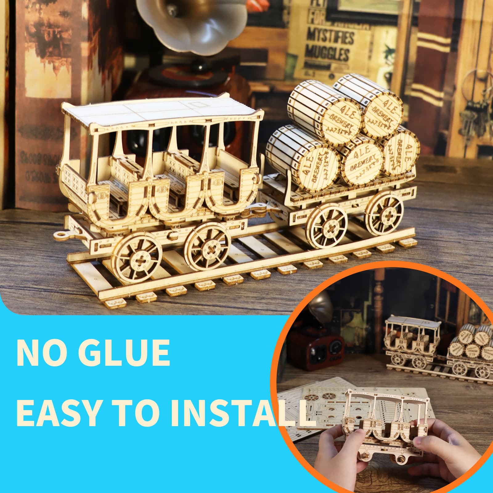 3D-Holzpuzzle Weinwagen