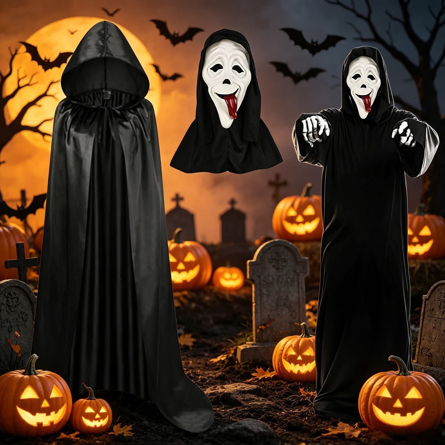 Halloween-Kapuzenumhang mit Maske