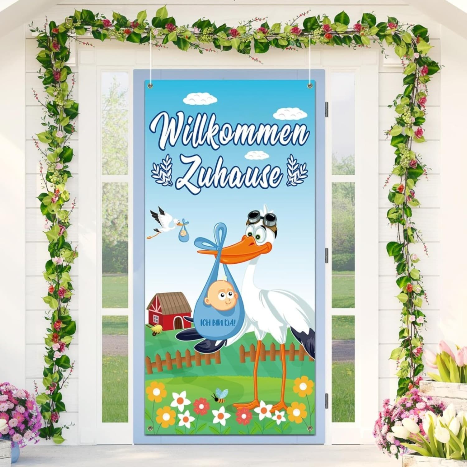 Türbanner zur Geburt, blau