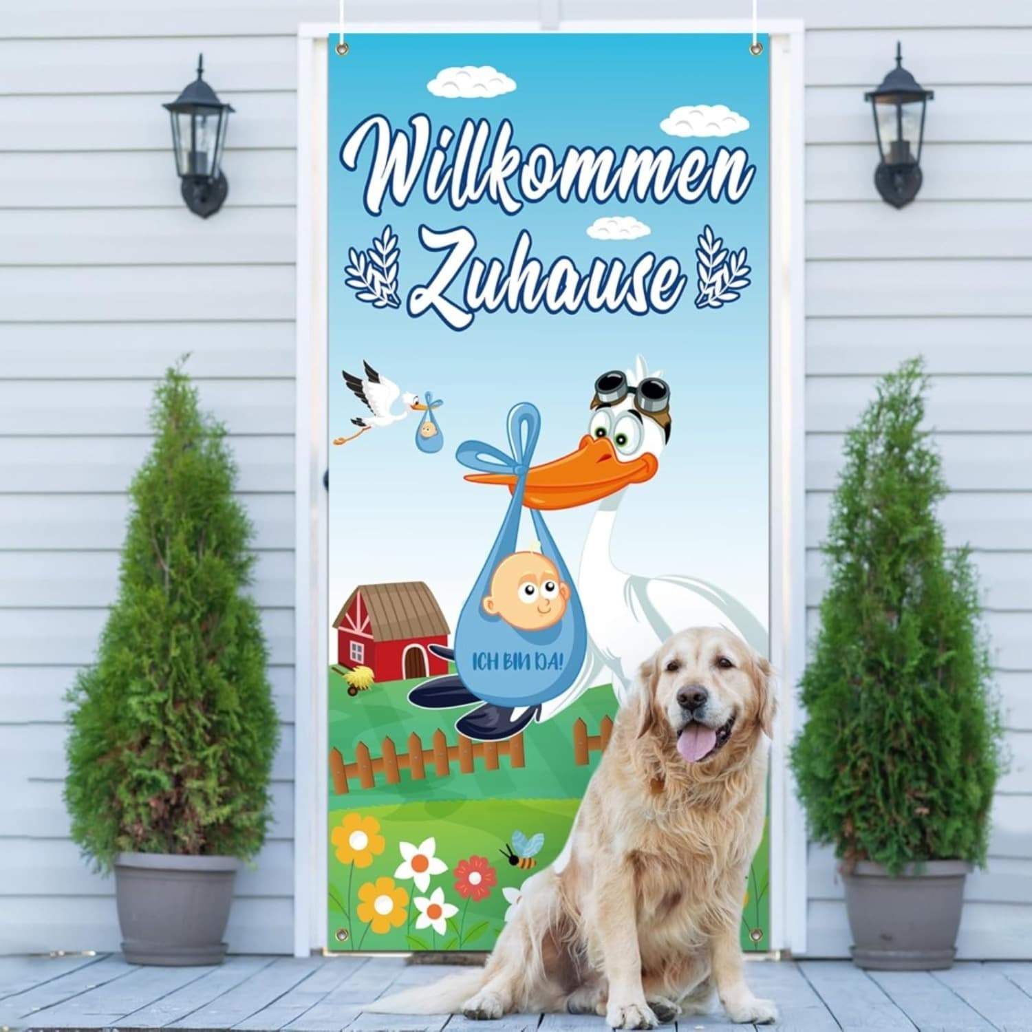 Türbanner zur Geburt, blau