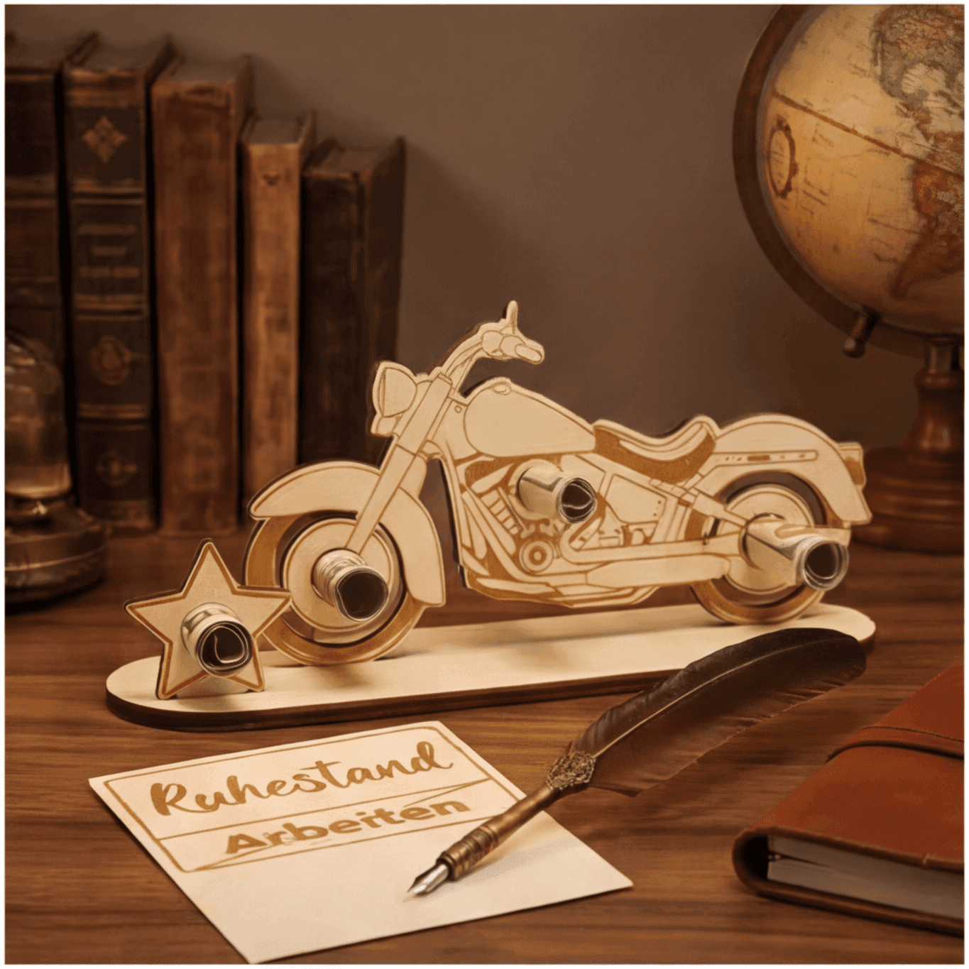 Holz-Motorrad zum Ruhestand