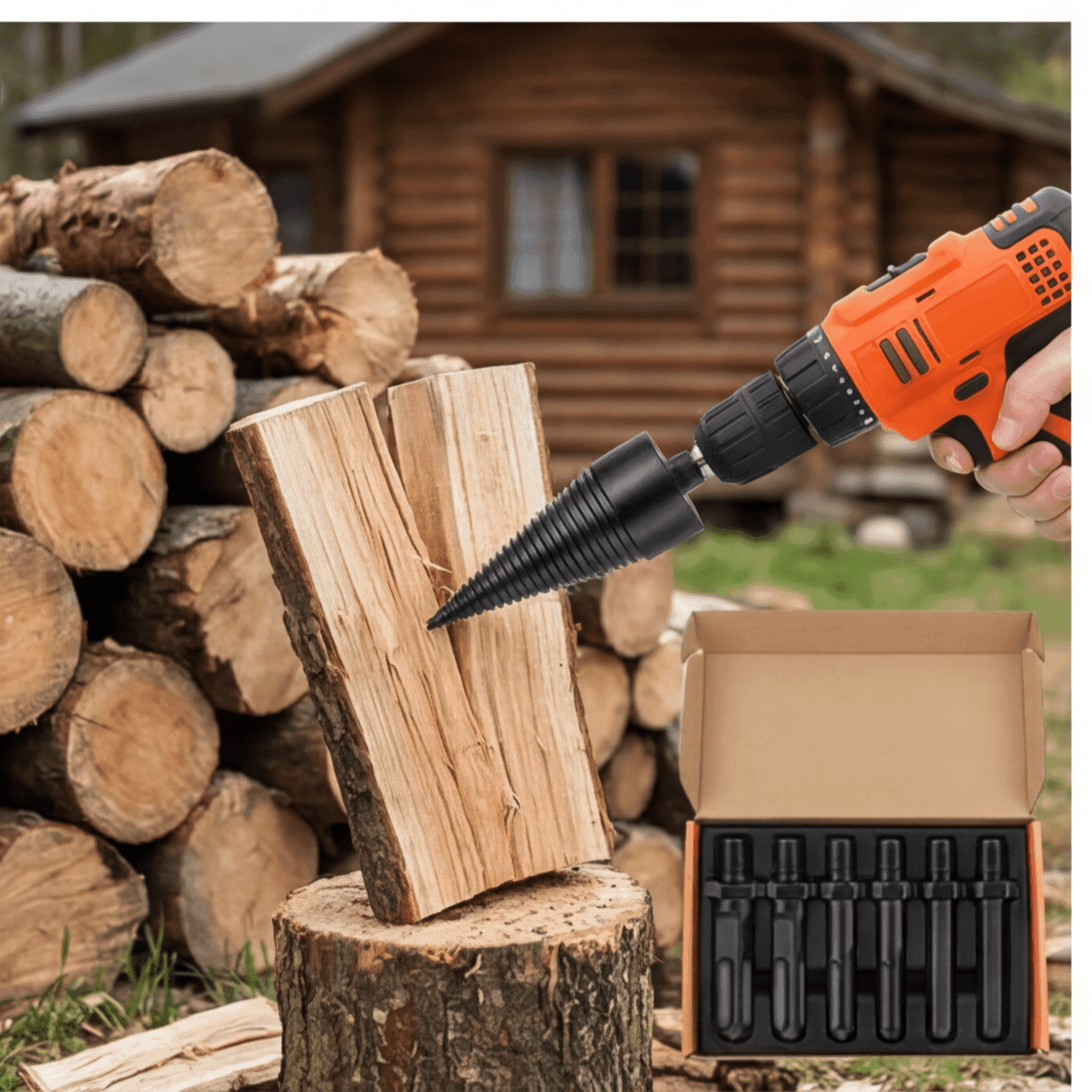 Holzspalter-Bohrer im Koffer