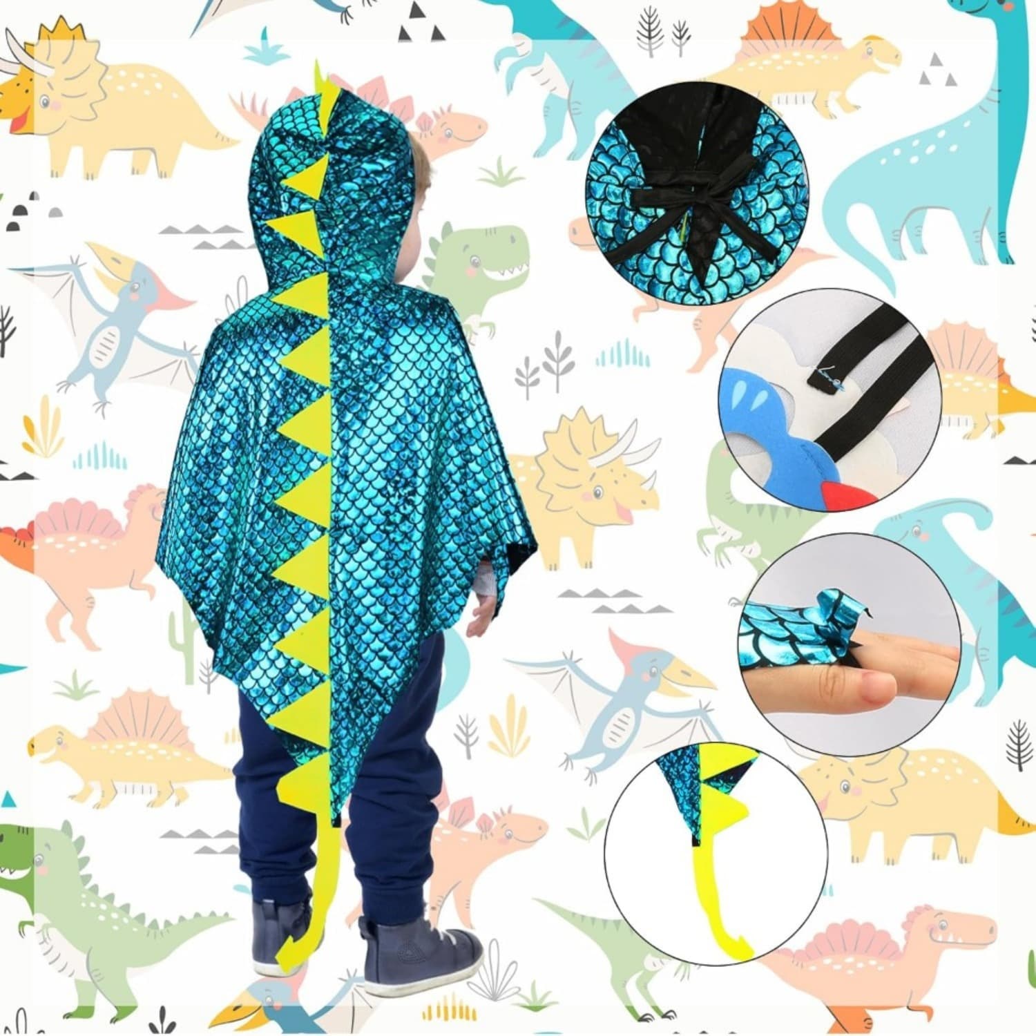 Dinosaurier-Umhang mit Maske und Handschuhen