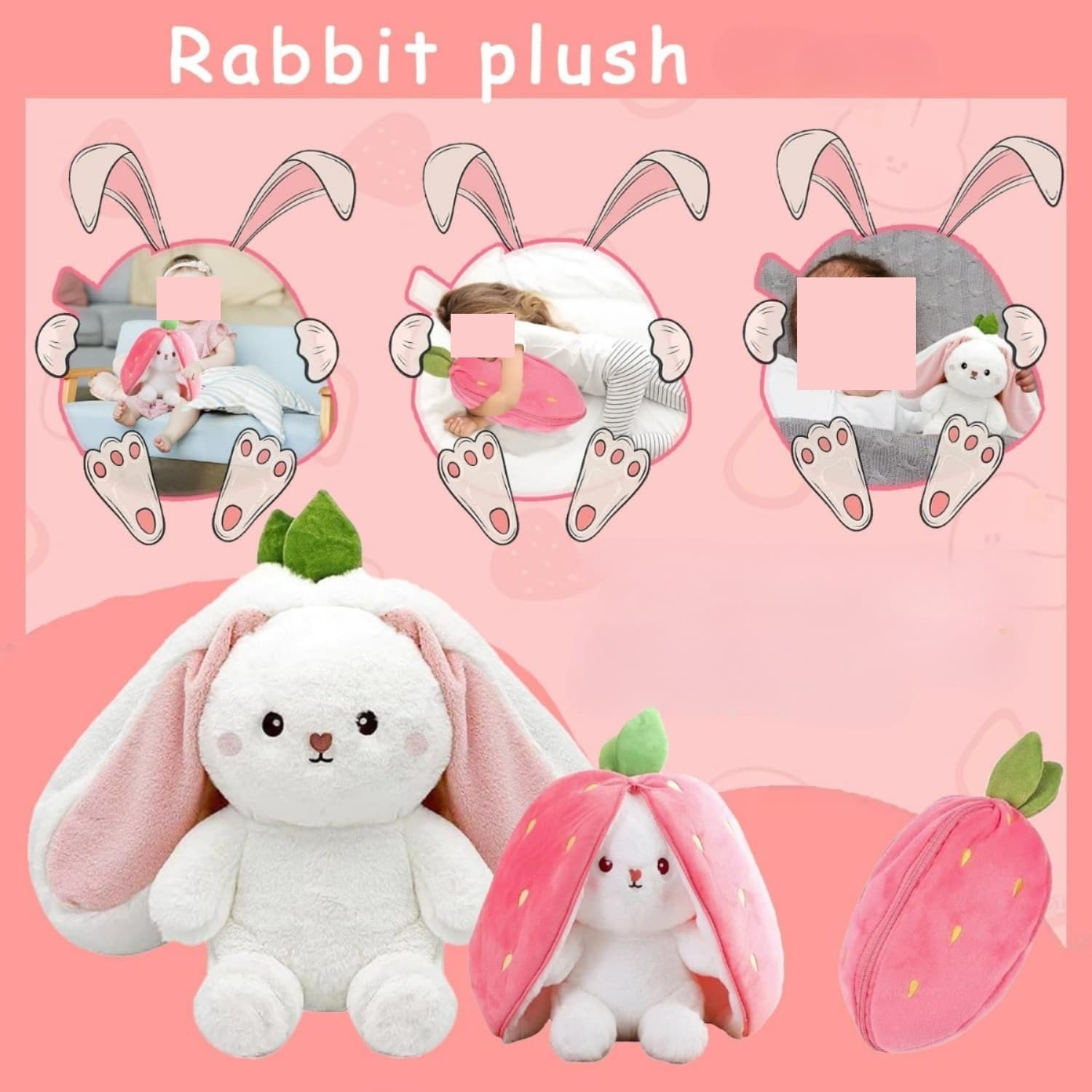 Kuscheltier Hase mit Erdbeer-Design