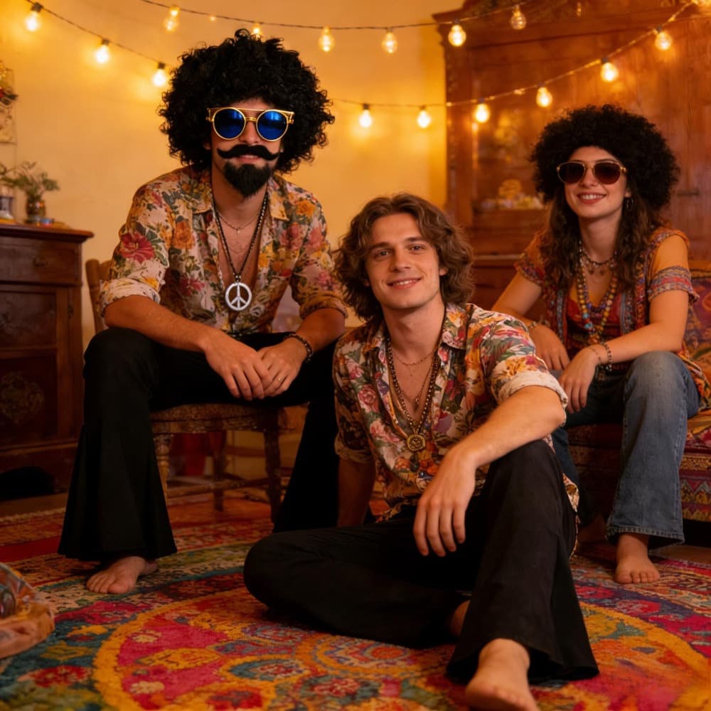 Hippie-Kostüm mit Afro-Perücke