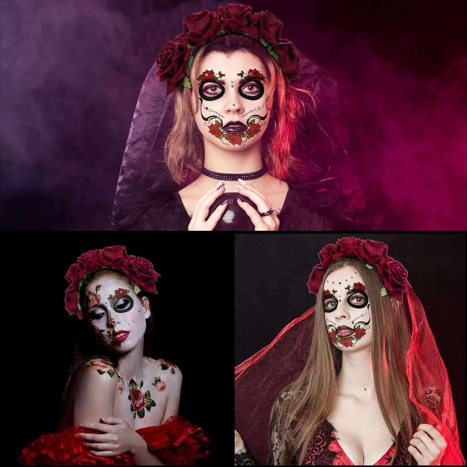 Día-de-los-Muertos-Haarreif mit Körperschmuck