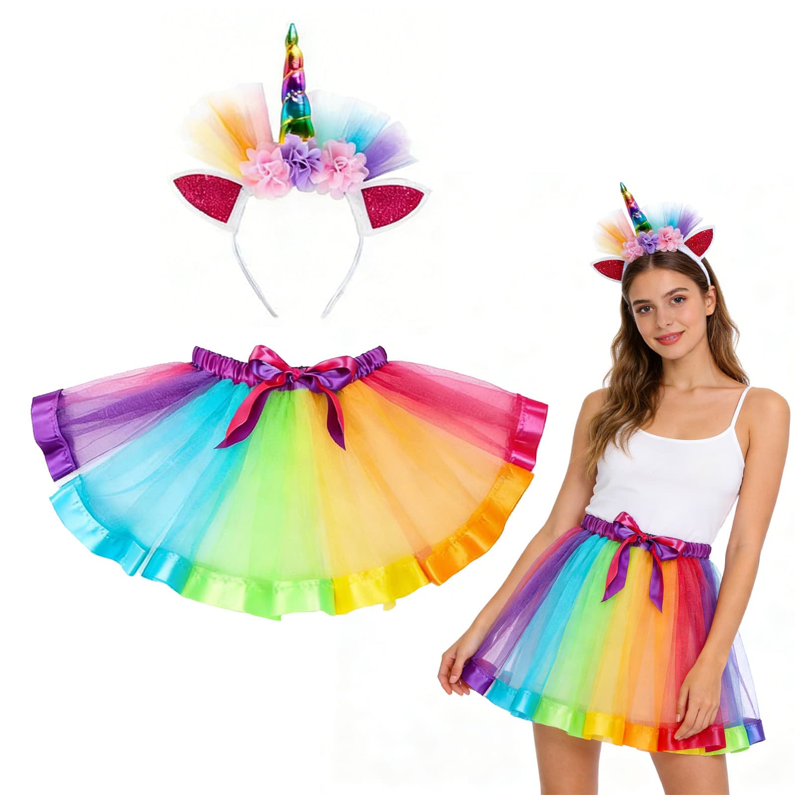 Einhorn-Kostüm mit Regenbogenrock