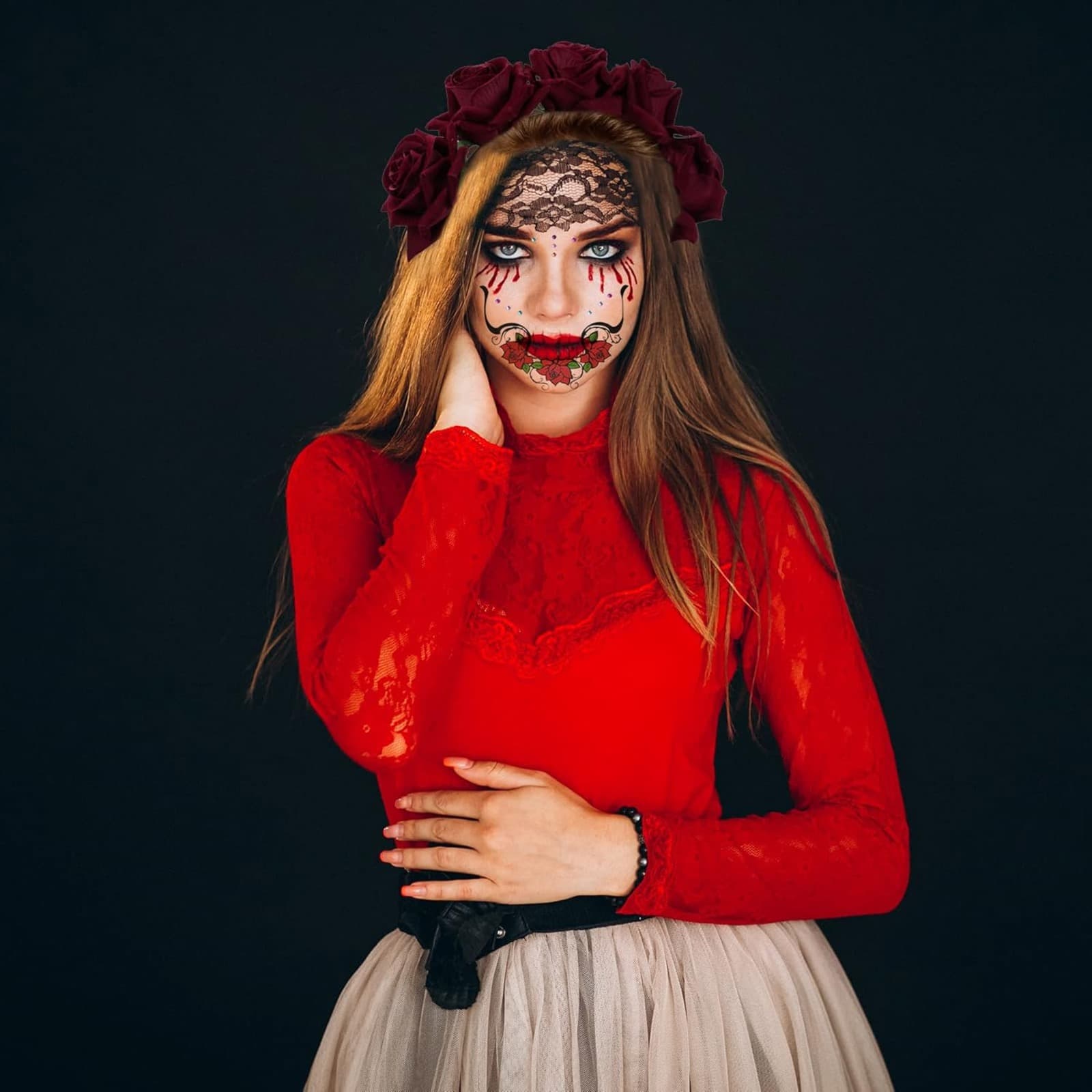Día-de-los-Muertos-Haarreif mit Körperschmuck