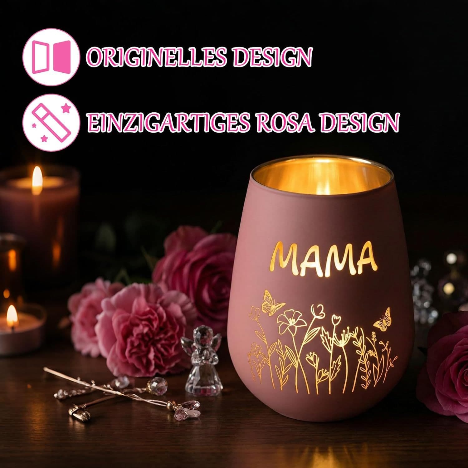 Glas-Kerzenhalter „Mama“