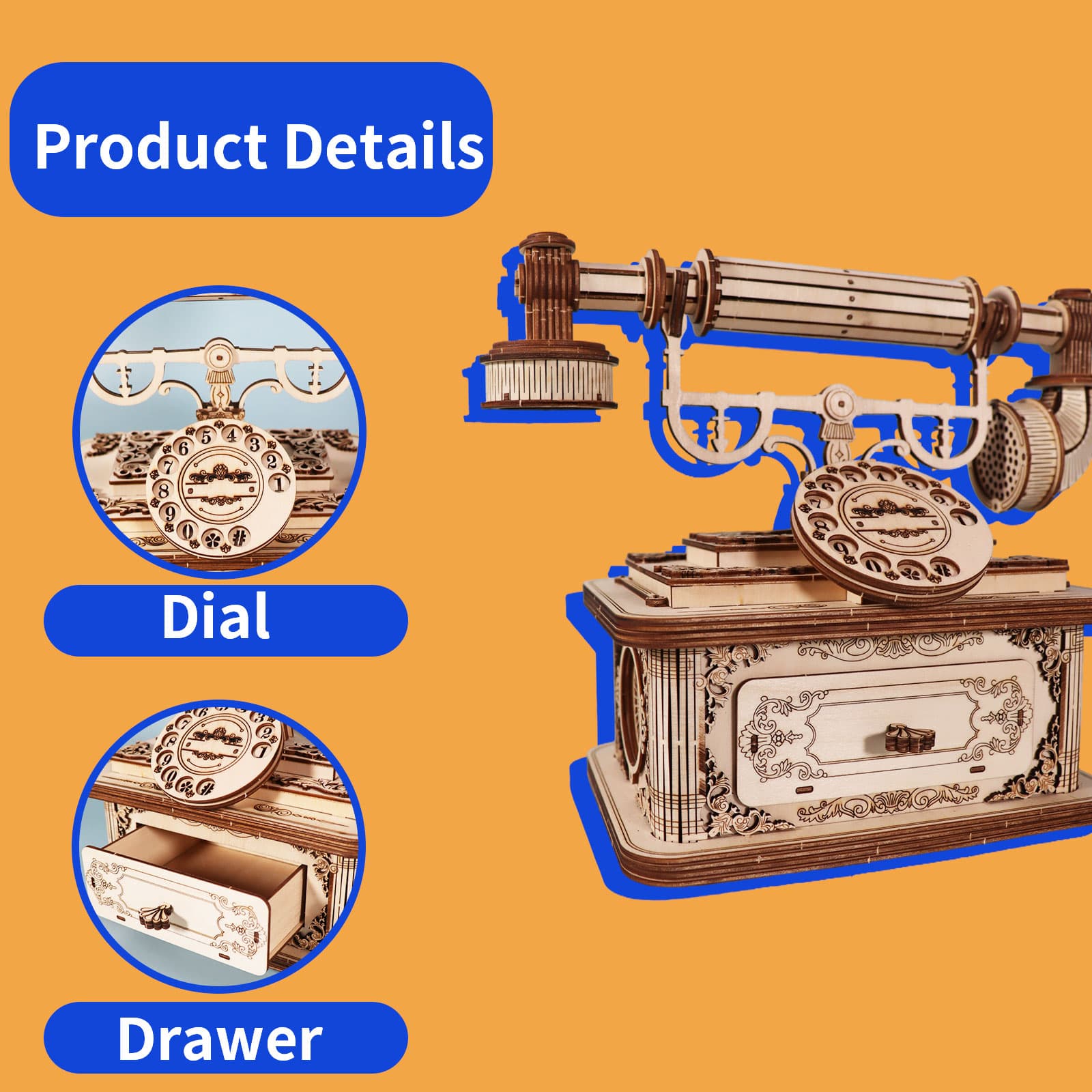 3D-Holzpuzzle Retro-Telefon